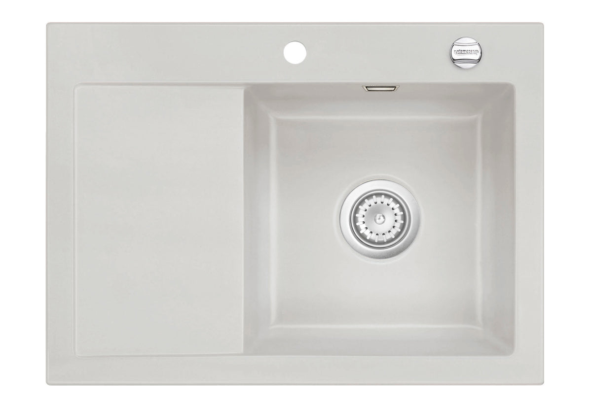 SYSTEMCERAM Einbauspüle Mera 70 F Be. Re. Alu 76 inkl. Handbetätigung, für 45 cm Schrankbreite, Spüle zum flächenbündigen Einbau, inkl. 4 x Eckradien R 10 Auflage Becken rechts 55580176