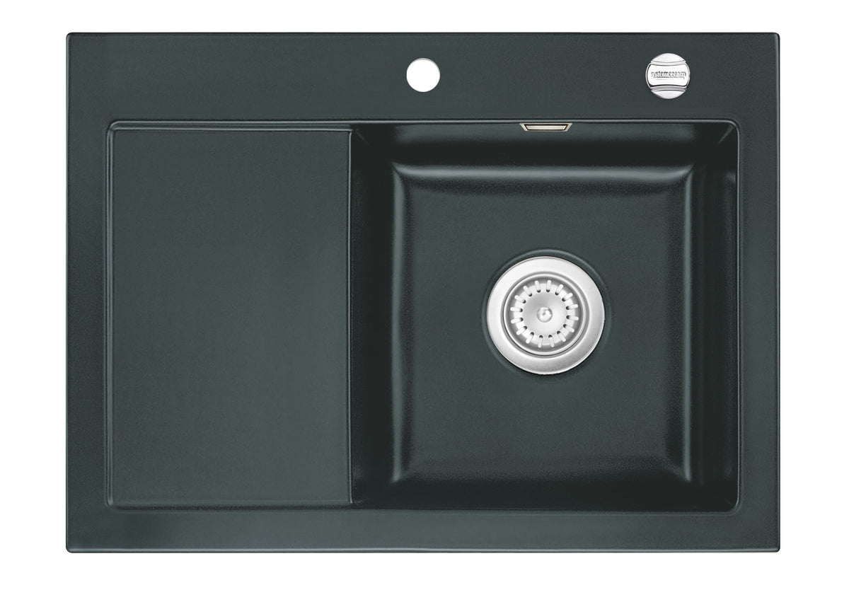 SYSTEMCERAM Einbauspüle Mera 70 F Be. Re. Eibe 56 inkl. Excenterbetätigung, für 45 cm Schrankbreite, Spüle zum flächenbündigen Einbau, inkl. 4 x Eckradien R 10 Auflage Becken rechts 55580256