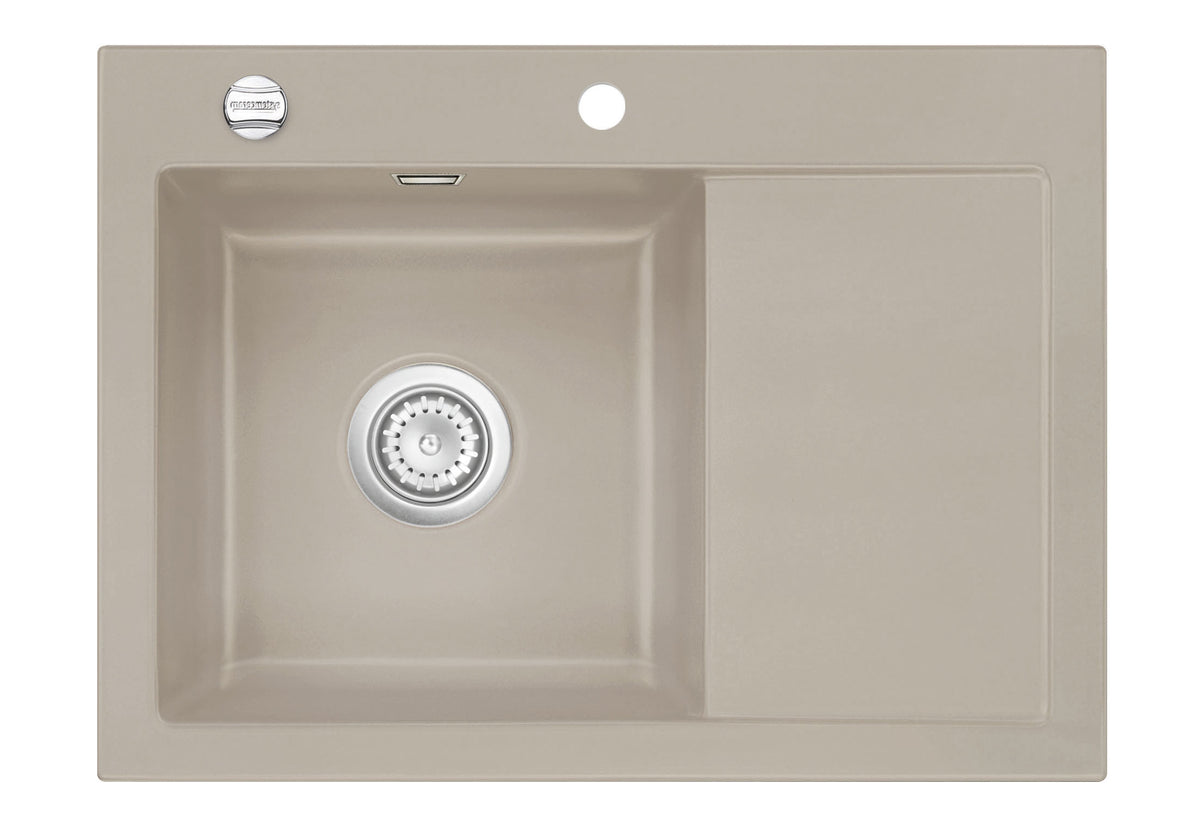 SYSTEMCERAM Einbauspüle Mera 70 F Be. Li. Fango 23 inkl. Excenterbetätigung, für 45 cm Schrankbreite, Spüle zum flächenbündigen Einbau, inkl. 4 x Eckradien R 10 Auflage Becken links 55590223