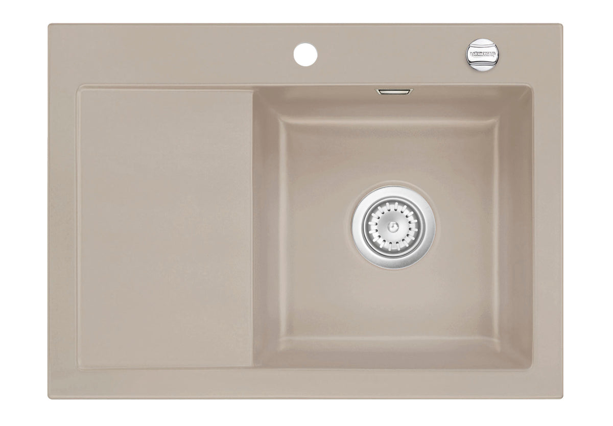 SYSTEMCERAM Einbauspüle Mera 70 F Be. Re. Fango 23 inkl. Excenterbetätigung, für 45 cm Schrankbreite, Spüle zum flächenbündigen Einbau, inkl. 4 x Eckradien R 10 Auflage Becken rechts 55580223