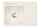 SYSTEMCERAM Einbauspüle Mera 70 F Be. Li. Magnolie 10 inkl. Handbetätigung, für 45 cm Schrankbreite, Spüle zum flächenbündigen Einbau, inkl. 4 x Eckradien R 10 Auflage Becken links 55590110