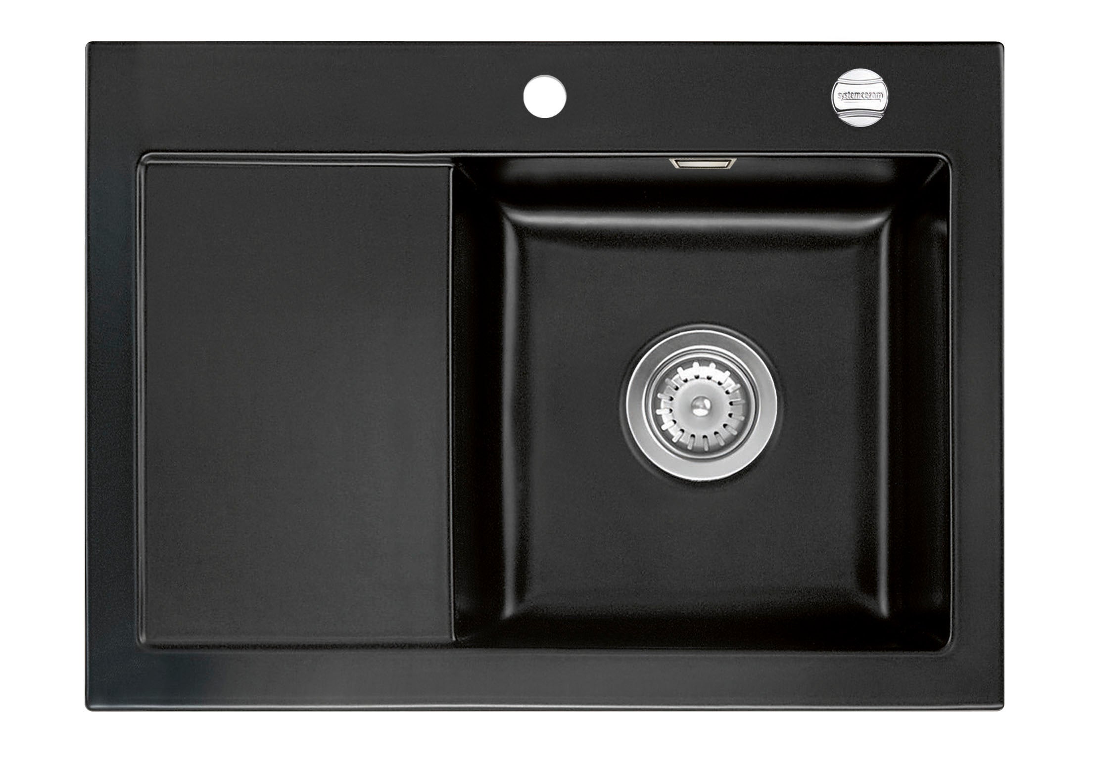 SYSTEMCERAM Einbauspüle Mera 70 F Be. Re. Nero 68 inkl. Excenterbetätigung, für 45 cm Schrankbreite, Spüle zum flächenbündigen Einbau, inkl. 4 x Eckradien R 10 Auflage Becken rechts 55580268