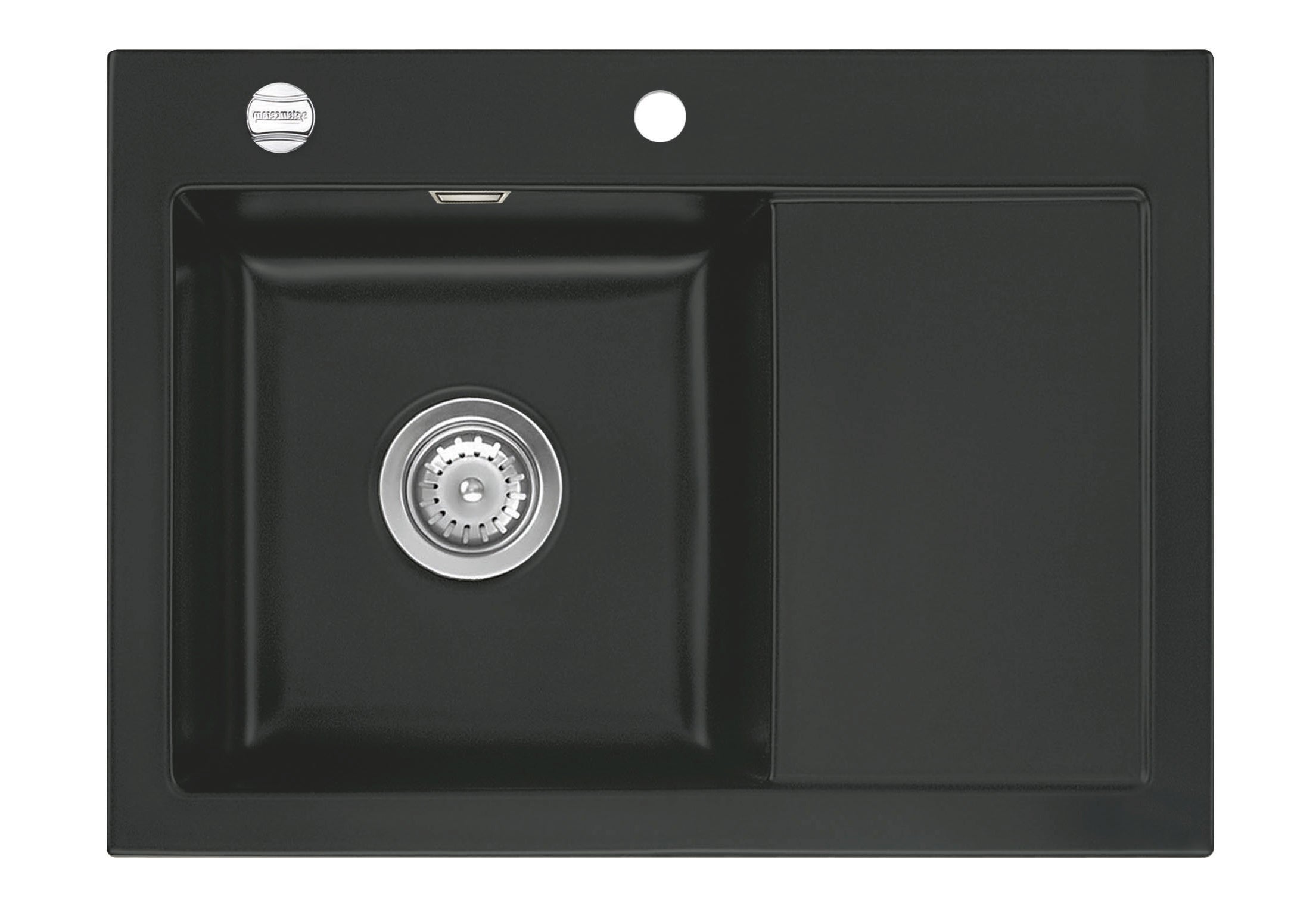SYSTEMCERAM Einbauspüle Mera 70 F Be. Li. Nigra 87 inkl. Excenterbetätigung, für 45 cm Schrankbreite, Spüle zum flächenbündigen Einbau, inkl. 4 x Eckradien R 10 Auflage Becken links 55590287