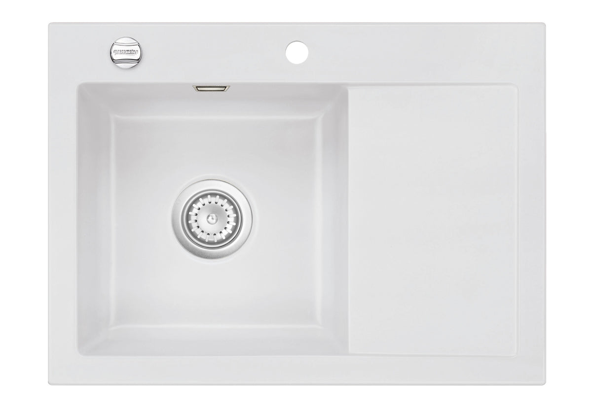 SYSTEMCERAM Einbauspüle Mera 70 Be. Li. Satin 20 inkl. Excenterbetätigung, für 45 cm Schrankbreite, Einbauspüle Auflage Becken links 50590220