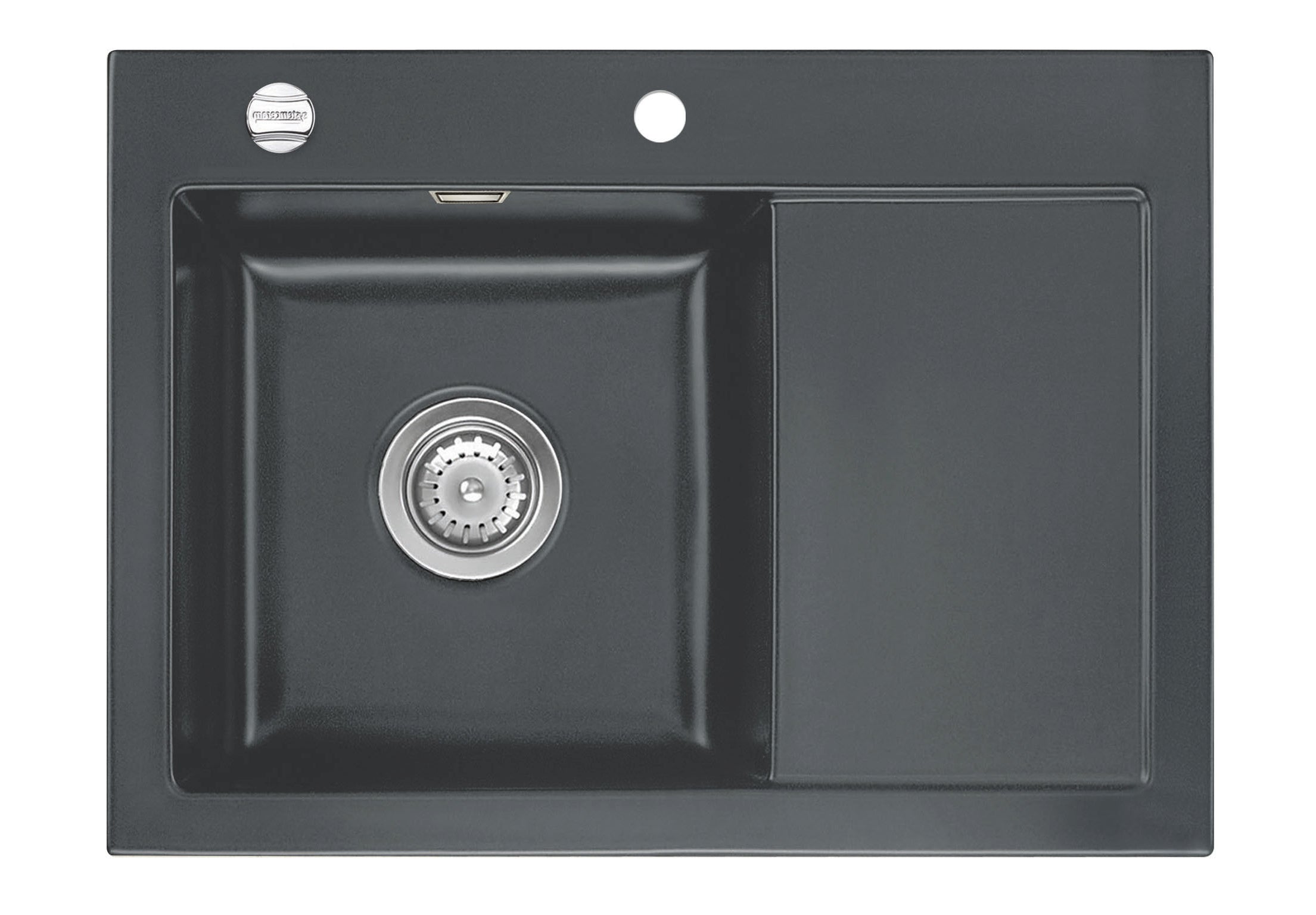 SYSTEMCERAM Einbauspüle Mera 70 F Be. Li. Schiefer 85 inkl. Excenterbetätigung, für 45 cm Schrankbreite, Spüle zum flächenbündigen Einbau, inkl. 4 x Eckradien R 10 Auflage Becken links 55590285
