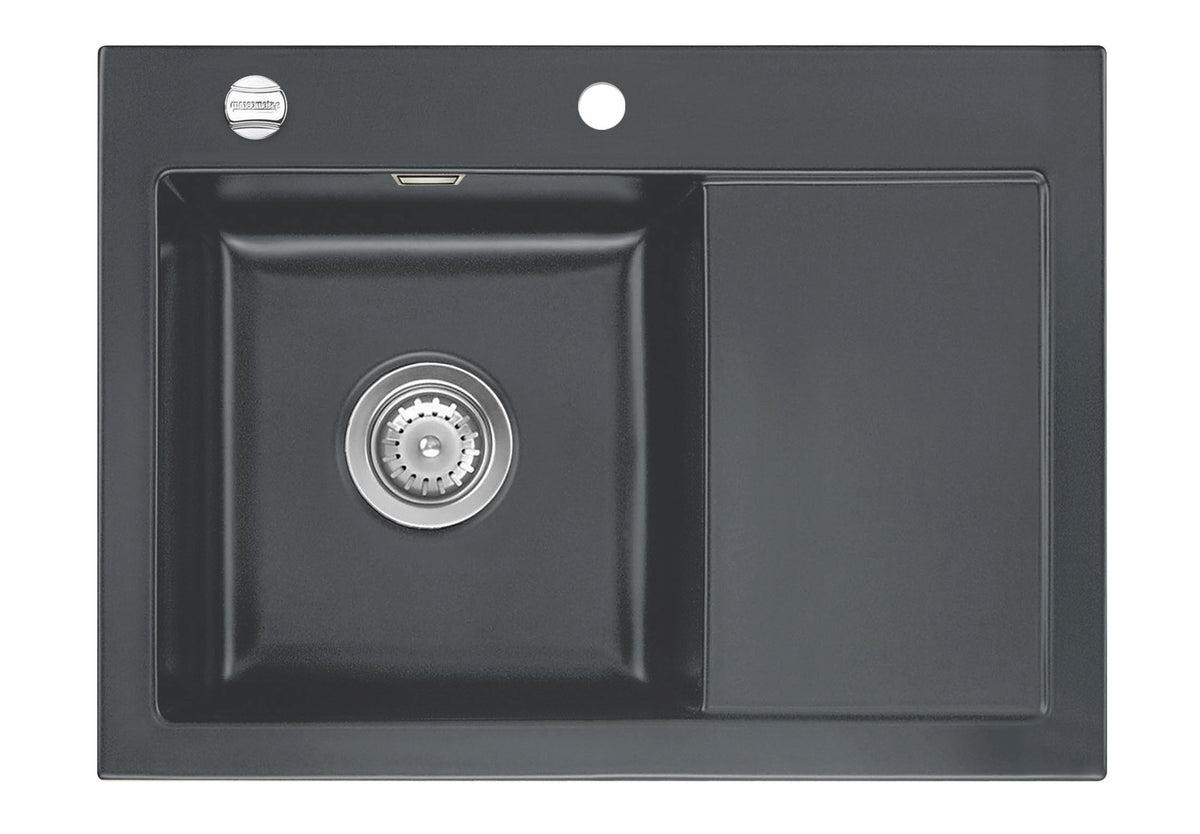 SYSTEMCERAM Einbauspüle Mera 70 F Be. Li. Schiefer 85 inkl. Excenterbetätigung, für 45 cm Schrankbreite, Spüle zum flächenbündigen Einbau, inkl. 4 x Eckradien R 10 Auflage Becken links 55590285