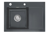 SYSTEMCERAM Einbauspüle Mera 70 F Be. Li. Schiefer 85 inkl. Excenterbetätigung, für 45 cm Schrankbreite, Spüle zum flächenbündigen Einbau, inkl. 4 x Eckradien R 10 Auflage Becken links 55590285