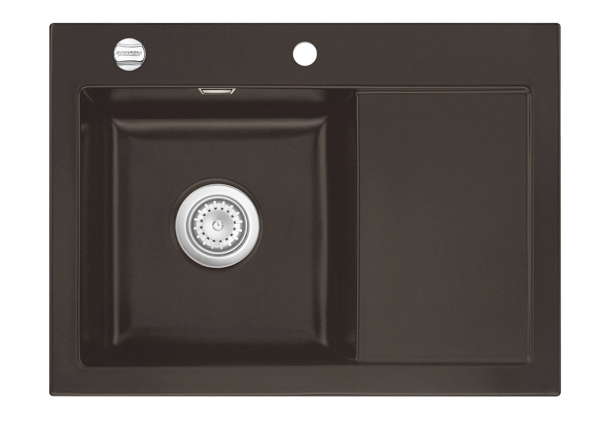 SYSTEMCERAM Einbauspüle Mera 70 F Be. Li. Siena 65 inkl. Excenterbetätigung, für 45 cm Schrankbreite, Spüle zum flächenbündigen Einbau, inkl. 4 x Eckradien R 10 Auflage Becken links 55590265