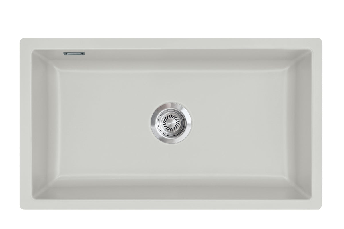 SYSTEMCERAM Einbauspüle Mera 80 F/o Alu 76 inkl. Excenterbetätigung, für 80 cm Schrankbreite, Spüle zum flächenbündigen Einbau ohne Hahnlochbank, inkl. 4 x Eckradien R 10 Flächenbündig keine Beckenlage 51700276