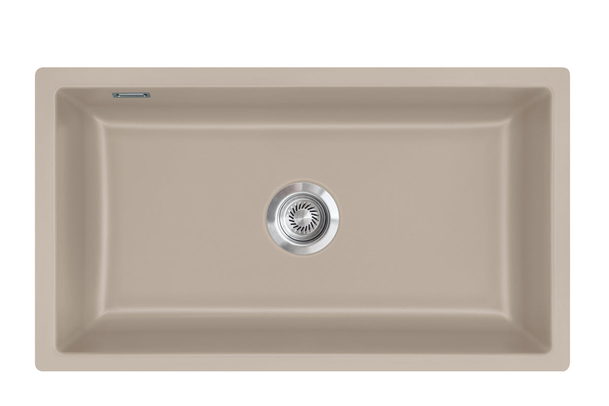 SYSTEMCERAM Einbauspüle Mera 80 F/o Fango 23 inkl. Excenterbetätigung, für 80 cm Schrankbreite, Spüle zum flächenbündigen Einbau ohne Hahnlochbank, inkl. 4 x Eckradien R 10 Flächenbündig keine Beckenlage 51700223