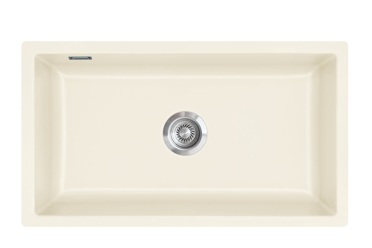 SYSTEMCERAM Einbauspüle Mera 80 F/o Jasmin 19 inkl. Excenterbetätigung, für 80 cm Schrankbreite, Spüle zum flächenbündigen Einbau ohne Hahnlochbank, inkl. 4 x Eckradien R 10 Flächenbündig keine Beckenlage 51700219