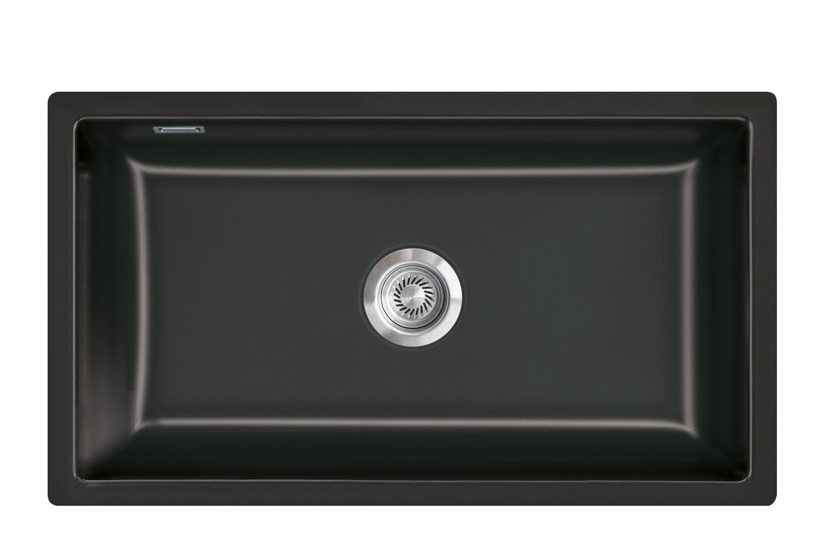 SYSTEMCERAM Einbauspüle Mera 80 F/o Nero 68 inkl. Excenterbetätigung, für 80 cm Schrankbreite, Spüle zum flächenbündigen Einbau ohne Hahnlochbank, inkl. 4 x Eckradien R 10 Flächenbündig keine Beckenlage 51700268