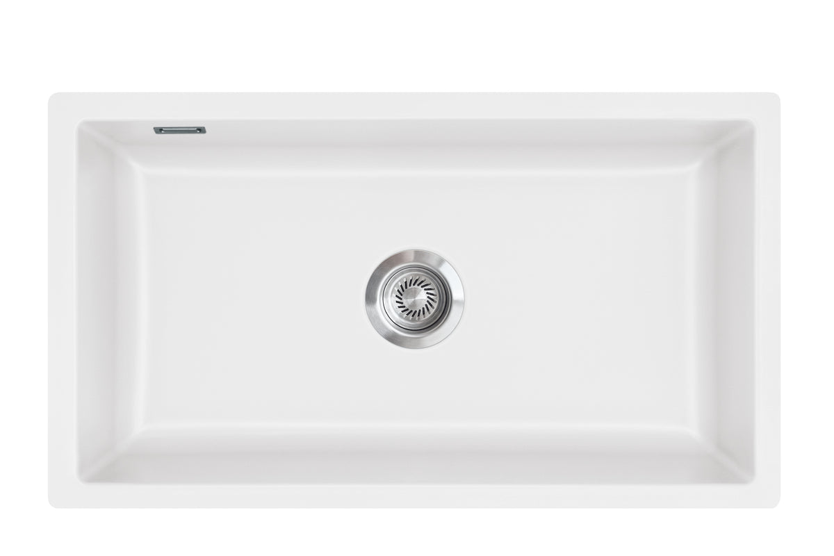 SYSTEMCERAM Einbauspüle Mera 80 F/o Polar 13 inkl. Excenterbetätigung, für 80 cm Schrankbreite, Spüle zum flächenbündigen Einbau ohne Hahnlochbank, inkl. 4 x Eckradien R 10 Flächenbündig keine Beckenlage 51700213
