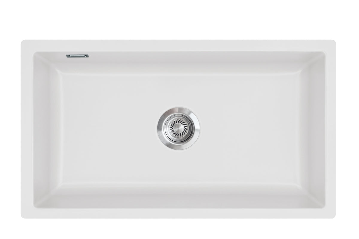 SYSTEMCERAM Einbauspüle Mera 80 F/o Satin 20 inkl. Handbetätigung, für 80 cm Schrankbreite, Spüle zum flächenbündigen Einbau ohne Hahnlochbank, inkl. 4 x Eckradien R 10 Flächenbündig keine Beckenlage 51700120
