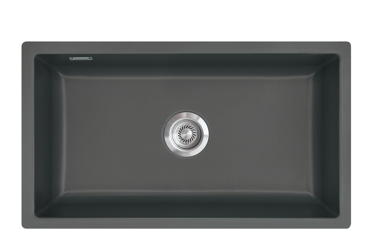 SYSTEMCERAM Einbauspüle Mera 80 F/o Schiefer 85 inkl. Excenterbetätigung, für 80 cm Schrankbreite, Spüle zum flächenbündigen Einbau ohne Hahnlochbank, inkl. 4 x Eckradien R 10 Flächenbündig keine Beckenlage 51700285
