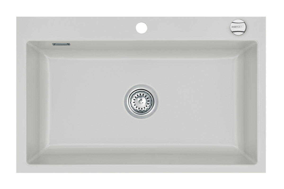 SYSTEMCERAM Einbauspüle Mera 80 F Alu 76 inkl. Handbetätigung, für 80 cm Schrankbreite, Spüle zum flächenbündigen Einbau, inkl. 4 x Eckradien R 10 Auflage keine Beckenlage 55700176