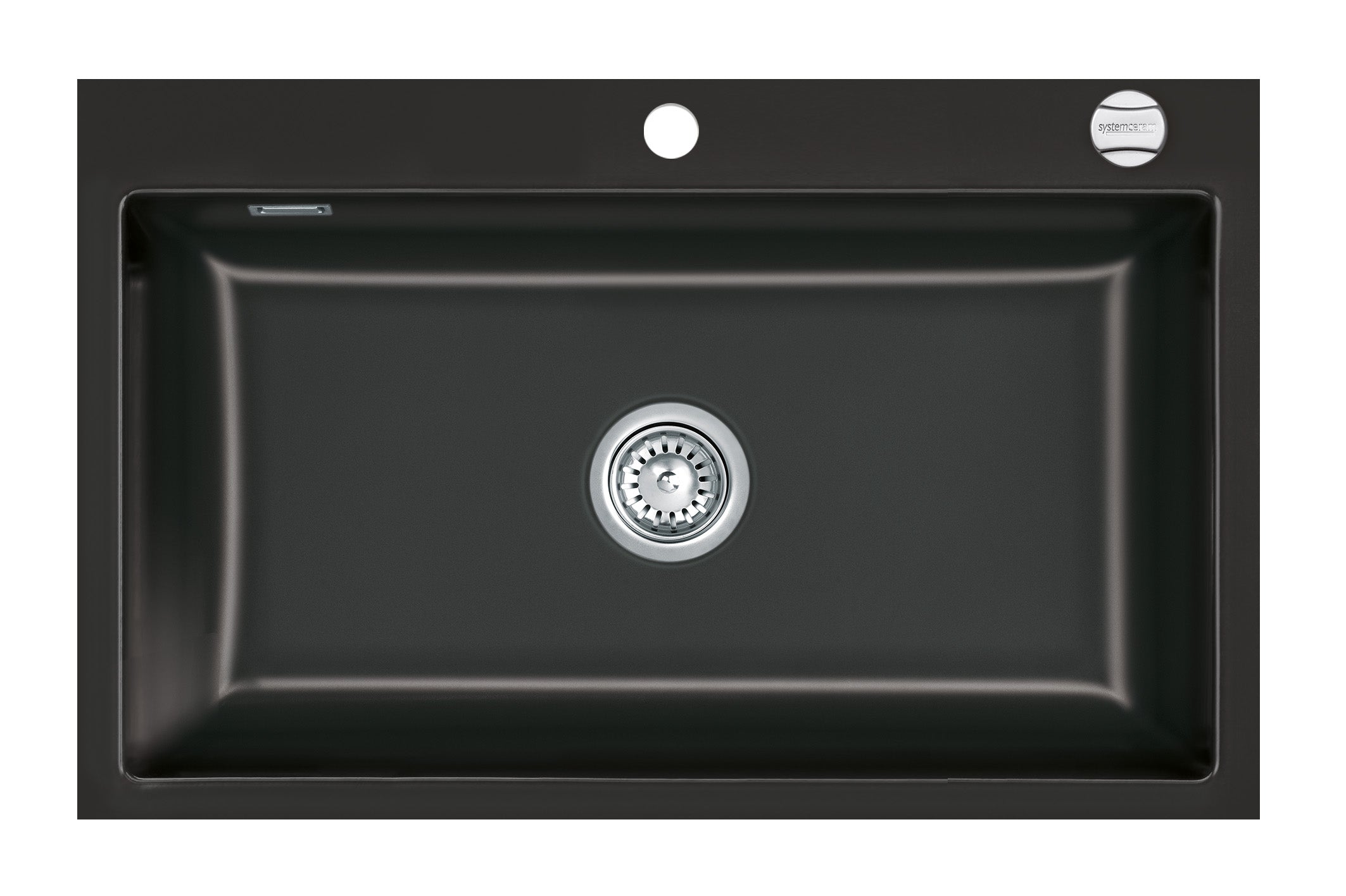 SYSTEMCERAM Einbauspüle Mera 80 F Nero 68 inkl. Excenterbetätigung, für 80 cm Schrankbreite, Spüle zum flächenbündigen Einbau, inkl. 4 x Eckradien R 10 Auflage keine Beckenlage 55700268
