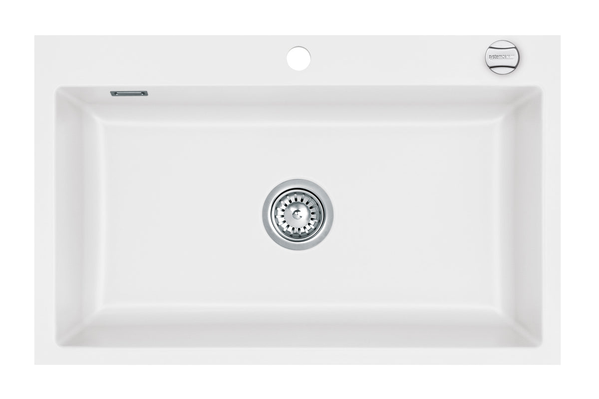 SYSTEMCERAM Einbauspüle Mera 80 F Polar 13 inkl. Excenterbetätigung, für 80 cm Schrankbreite, Spüle zum flächenbündigen Einbau, inkl. 4 x Eckradien R 10 Auflage keine Beckenlage 55700213