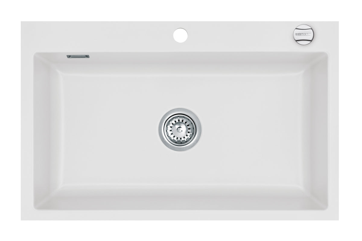 SYSTEMCERAM Einbauspüle Mera 80 F Satin 20 inkl. Excenterbetätigung, für 80 cm Schrankbreite, Spüle zum flächenbündigen Einbau, inkl. 4 x Eckradien R 10 Auflage keine Beckenlage 55700220