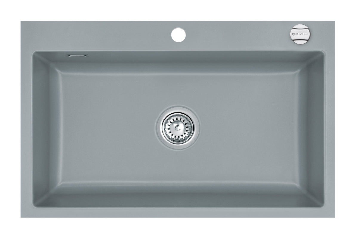 SYSTEMCERAM Einbauspüle Mera 80 F Titan 78 inkl. Excenterbetätigung, für 80 cm Schrankbreite, Spüle zum flächenbündigen Einbau, inkl. 4 x Eckradien R 10 Auflage keine Beckenlage 55700278