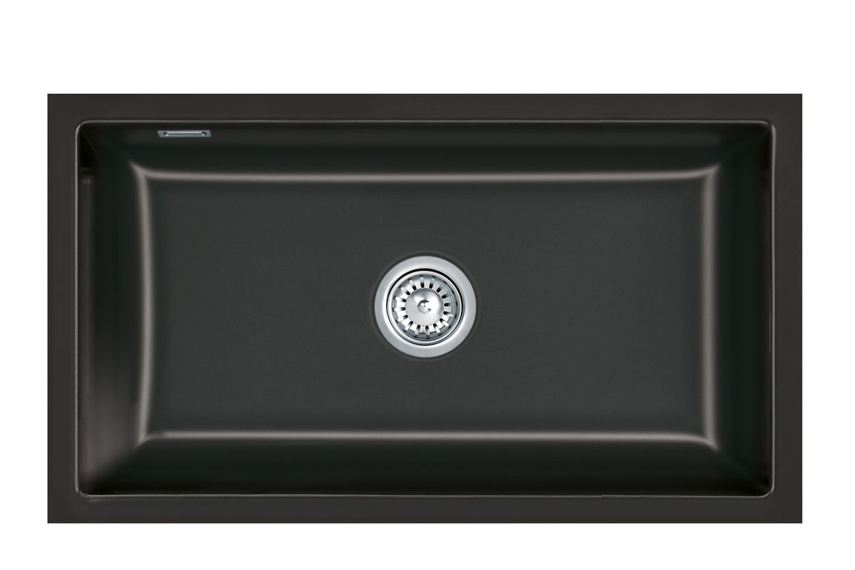 SYSTEMCERAM Einbauspüle Mera 80 U/g Nero 68 inkl. Handbetätigung, für 90 cm Schrankbreite, Spüle zum Unterbau mit geschliffener Oberseite Unterbau keine Beckenlage 54700168