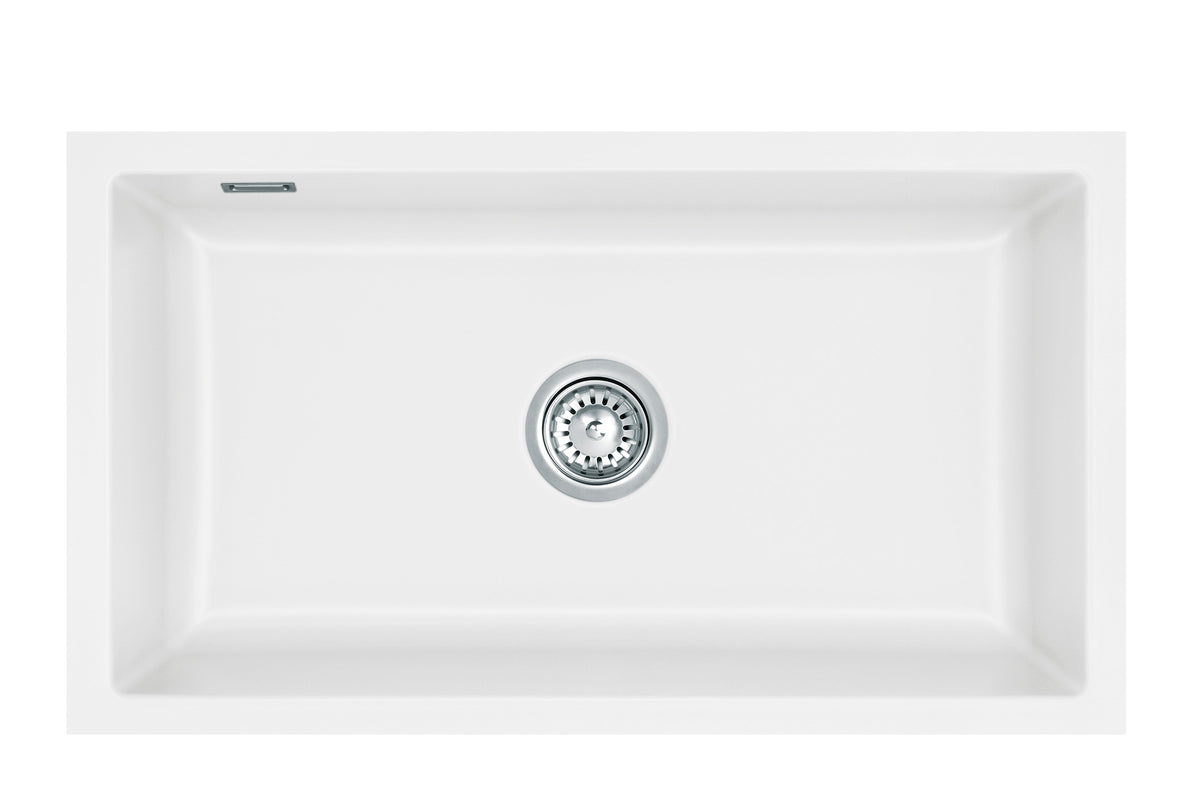 SYSTEMCERAM Einbauspüle Mera 80 U/g Polar 13 inkl. Excenterbetätigung, für 90 cm Schrankbreite, Spüle zum Unterbau mit geschliffener Oberseite Unterbau keine Beckenlage 54700213