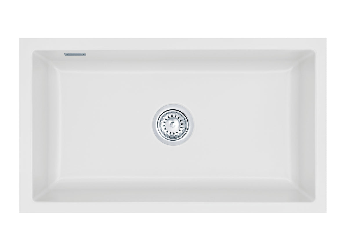 SYSTEMCERAM Einbauspüle Mera 80 U/g Satin 20 inkl. Excenterbetätigung, für 90 cm Schrankbreite, Spüle zum Unterbau mit geschliffener Oberseite Unterbau keine Beckenlage 54700220