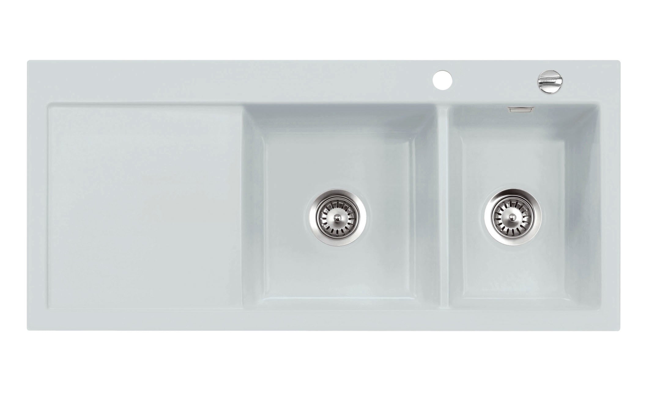 SYSTEMCERAM Einbauspüle Mera Double Be. Re. Alu 76 inkl. Handbetätigung, für 80 cm Schrankbreite, Einbauspüle Auflage Becken rechts 50780176