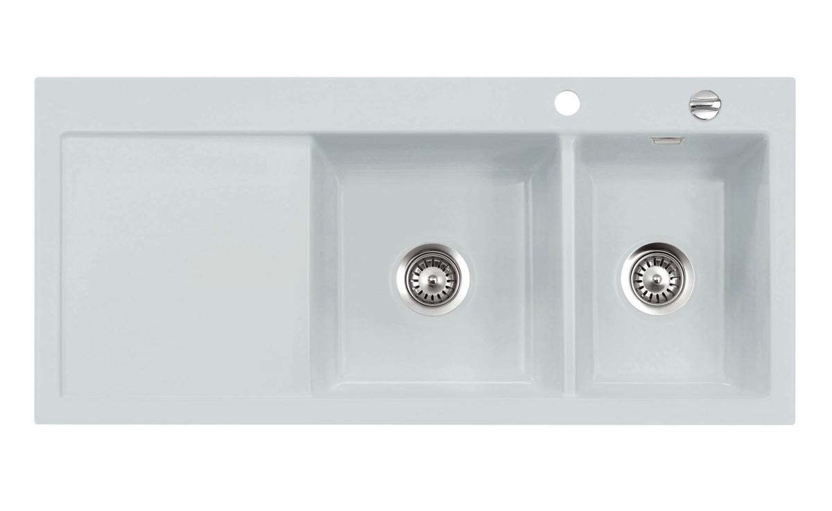 SYSTEMCERAM Einbauspüle Mera Double Be. Re. Alu 76 inkl. Handbetätigung, für 80 cm Schrankbreite, Einbauspüle Auflage Becken rechts 50780176