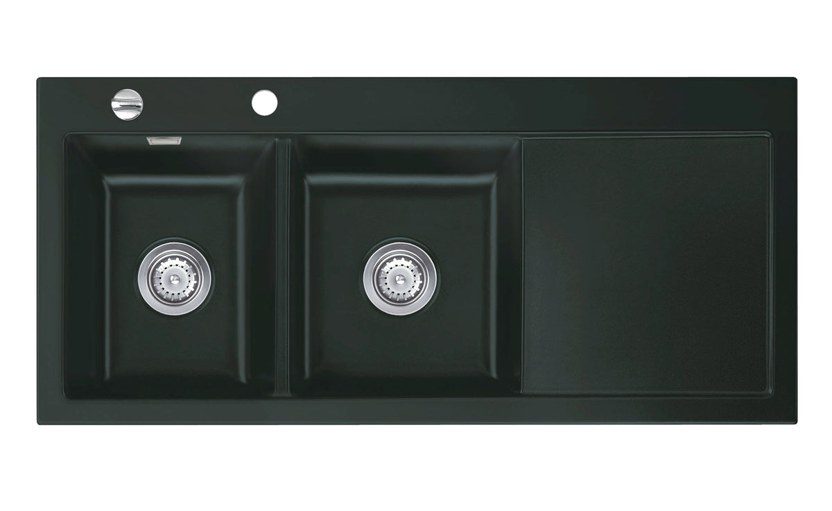 SYSTEMCERAM Einbauspüle Mera Double Be. Li. Eibe 56 inkl. Excenterbetätigung, für 80 cm Schrankbreite, Einbauspüle Auflage Becken links 50790256