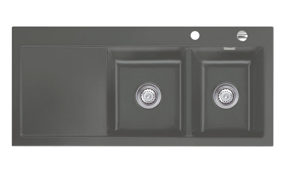 SYSTEMCERAM Einbauspüle Mera Double Be. Re. Lava 80 inkl. Handbetätigung, für 80 cm Schrankbreite, Einbauspüle Auflage Becken rechts 50780180