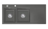 SYSTEMCERAM Einbauspüle Mera Double Be. Li. Lava 80 inkl. Handbetätigung, für 80 cm Schrankbreite, Einbauspüle Auflage Becken links 50790180