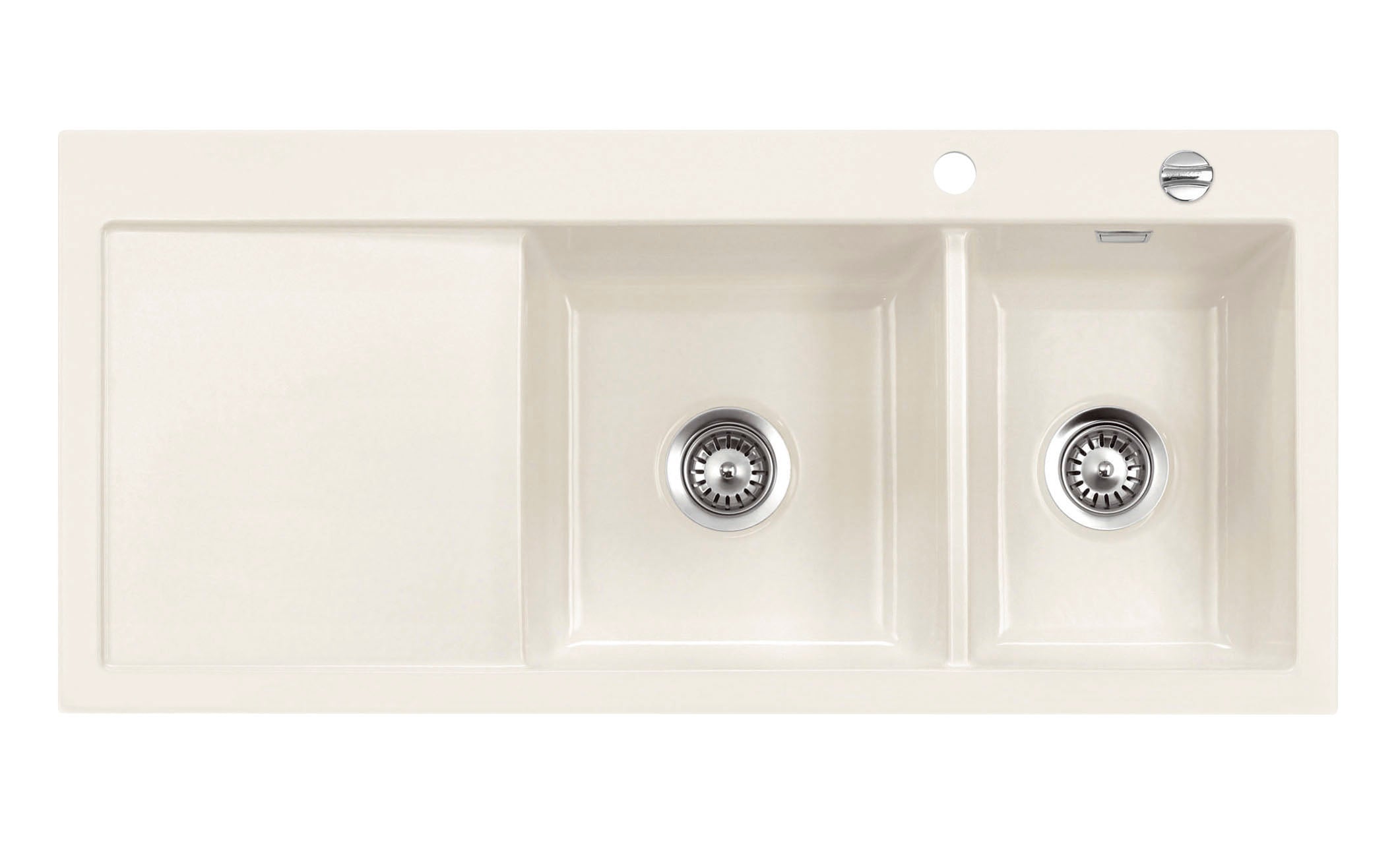 SYSTEMCERAM Einbauspüle Mera Double Be. Re. Magnolie 10 inkl. Excenterbetätigung, für 80 cm Schrankbreite, Einbauspüle Auflage Becken rechts 50780210