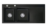 SYSTEMCERAM Einbauspüle Mera Double Be. Li. Nigra 87 inkl. Handbetätigung, für 80 cm Schrankbreite, Einbauspüle Auflage Becken links 50790187