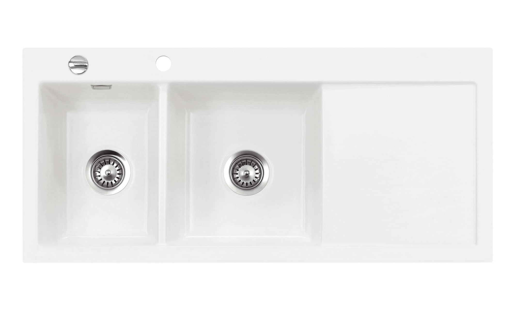 SYSTEMCERAM Einbauspüle Mera Double Be. Li. Polar 13 inkl. Handbetätigung, für 80 cm Schrankbreite, Einbauspüle Auflage Becken links 50790113