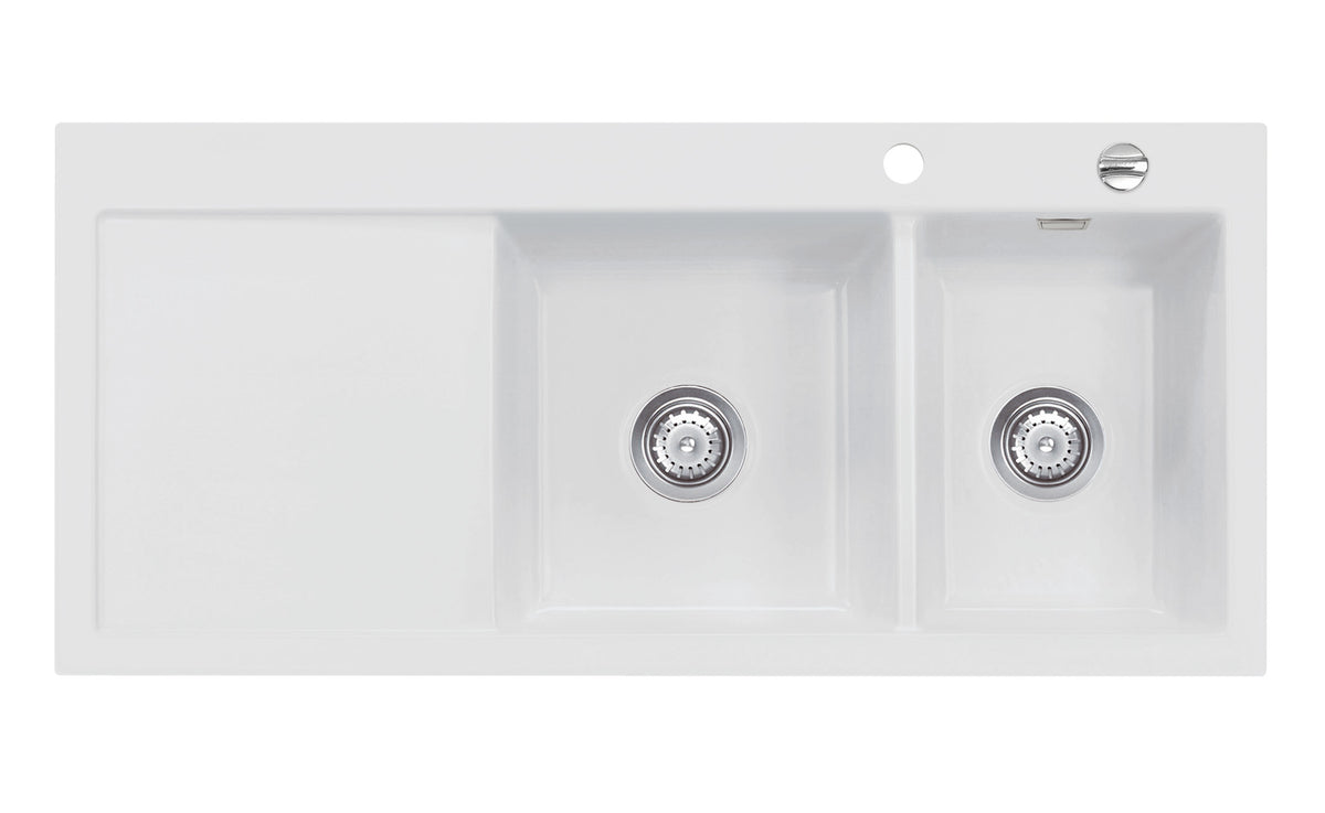 SYSTEMCERAM Einbauspüle Mera Double Be. Re. Satin 20 inkl. Handbetätigung, für 80 cm Schrankbreite, Einbauspüle Auflage Becken rechts 50780120