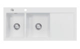 SYSTEMCERAM Einbauspüle Mera Double Be. Li. Satin 20 inkl. Handbetätigung, für 80 cm Schrankbreite, Einbauspüle Auflage Becken links 50790120