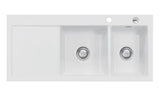 SYSTEMCERAM Einbauspüle Mera Double Be. Re. Satin 20 inkl. Handbetätigung, für 80 cm Schrankbreite, Einbauspüle Auflage Becken rechts 50780120