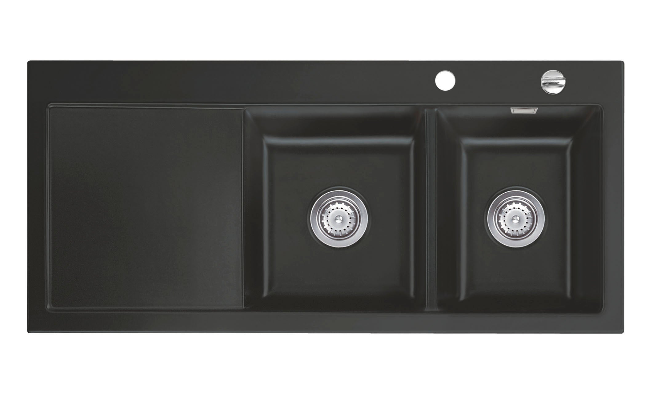 SYSTEMCERAM Einbauspüle Mera Double Be. Re. Schiefer 85 inkl. Excenterbetätigung, für 80 cm Schrankbreite, Einbauspüle Auflage Becken rechts 50780285