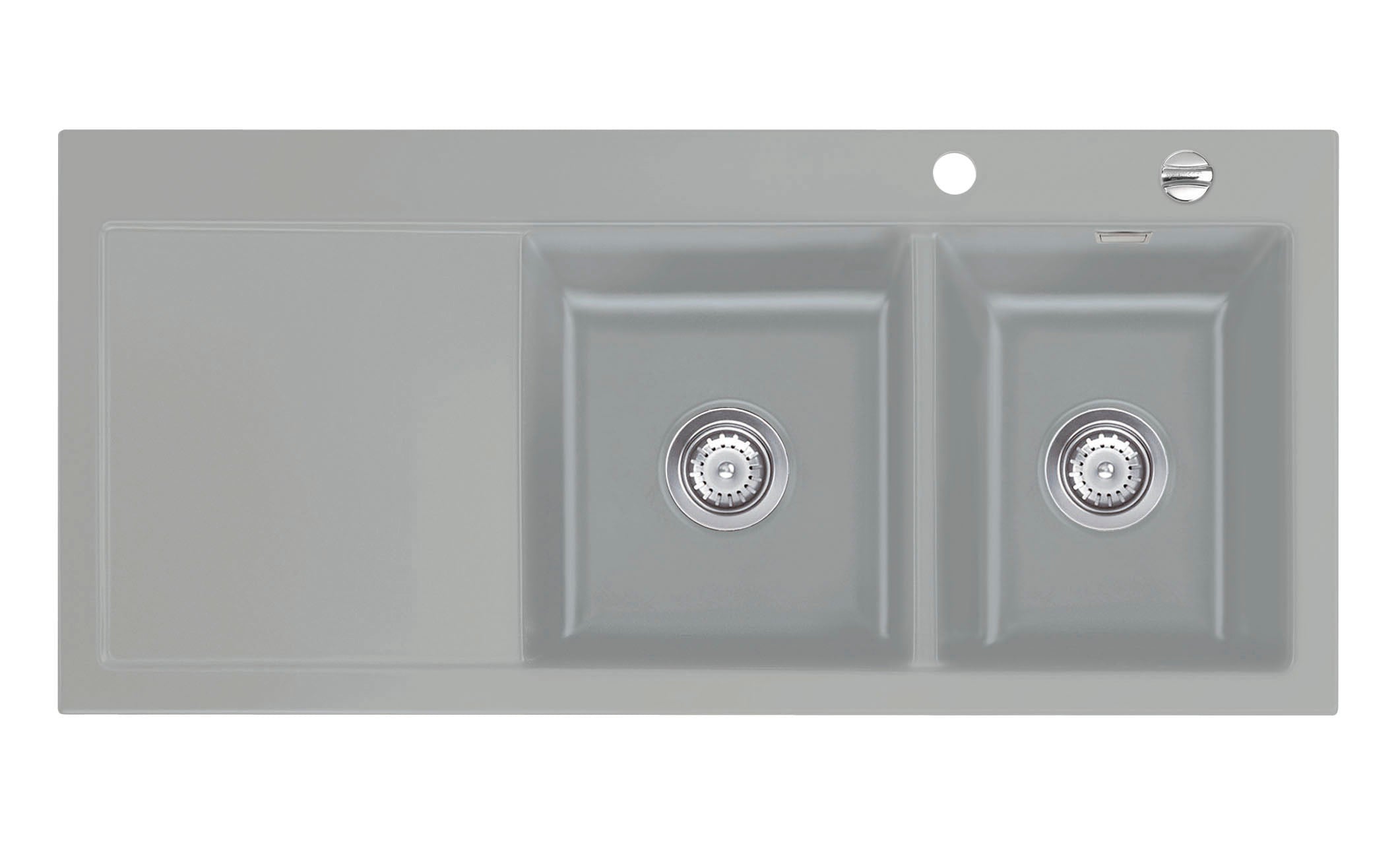 SYSTEMCERAM Einbauspüle Mera Double Be. Re. Titan 78 inkl. Handbetätigung, für 80 cm Schrankbreite, Einbauspüle Auflage Becken rechts 50780178