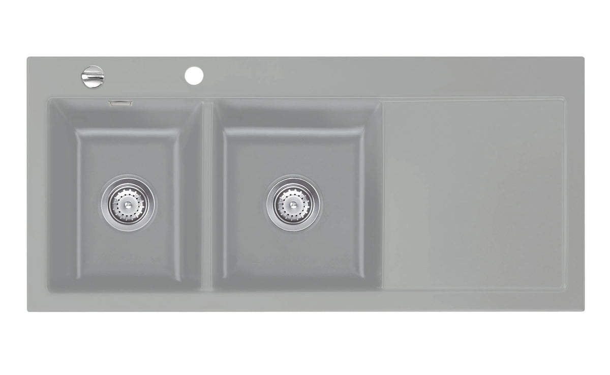 SYSTEMCERAM Einbauspüle Mera Double Be. Li. Titan 78 inkl. Excenterbetätigung, für 80 cm Schrankbreite, Einbauspüle Auflage Becken links 50790278