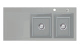 SYSTEMCERAM Einbauspüle Mera Double Be. Re. Titan 78 inkl. Handbetätigung, für 80 cm Schrankbreite, Einbauspüle Auflage Becken rechts 50780178