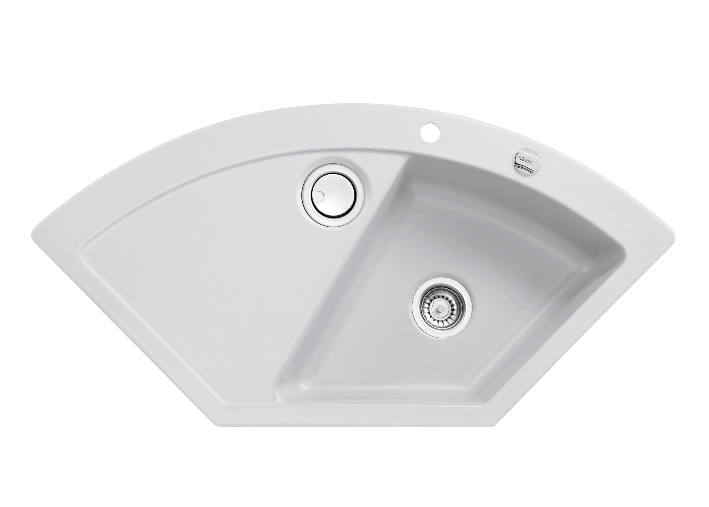 SYSTEMCERAM Einbauspüle Mera Eck F Alu 76 inkl. Excenterbetätigung, für 90 cm Schrankbreite, Spüle zum flächenbündigen Einbau mit Sinktop Resteausguss Auflage keine Beckenlage 55510276