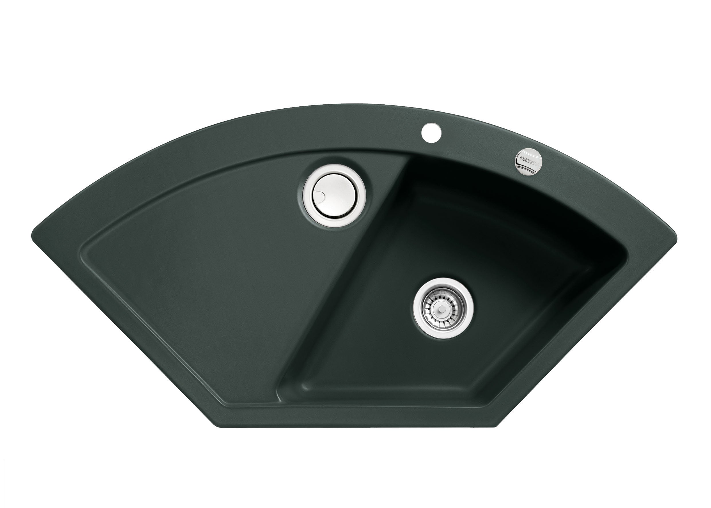 SYSTEMCERAM Einbauspüle Mera Eck Eibe 56 inkl. Handbetätigung, für 90 cm Schrankbreite, Einbauspüle mit Sinktop Resteausguss Auflage keine Beckenlage 50510156
