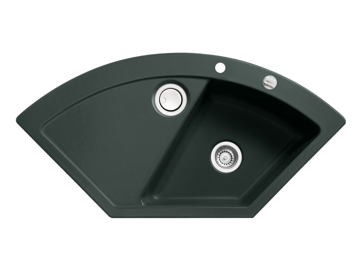 SYSTEMCERAM Einbauspüle Mera Eck Eibe 56 inkl. Handbetätigung, für 90 cm Schrankbreite, Einbauspüle mit Sinktop Resteausguss Auflage keine Beckenlage 50510156
