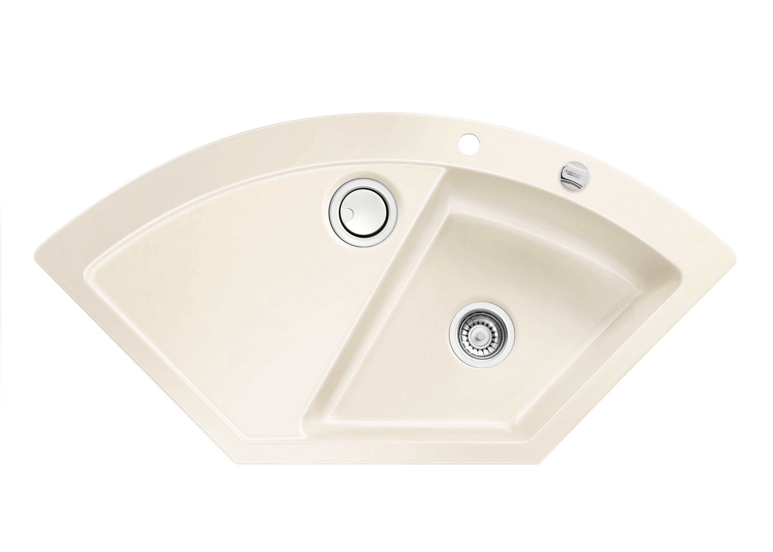 SYSTEMCERAM Einbauspüle Mera Eck F Magnolie 10 inkl. Excenterbetätigung, für 90 cm Schrankbreite, Spüle zum flächenbündigen Einbau mit Sinktop Resteausguss Auflage keine Beckenlage 55510210