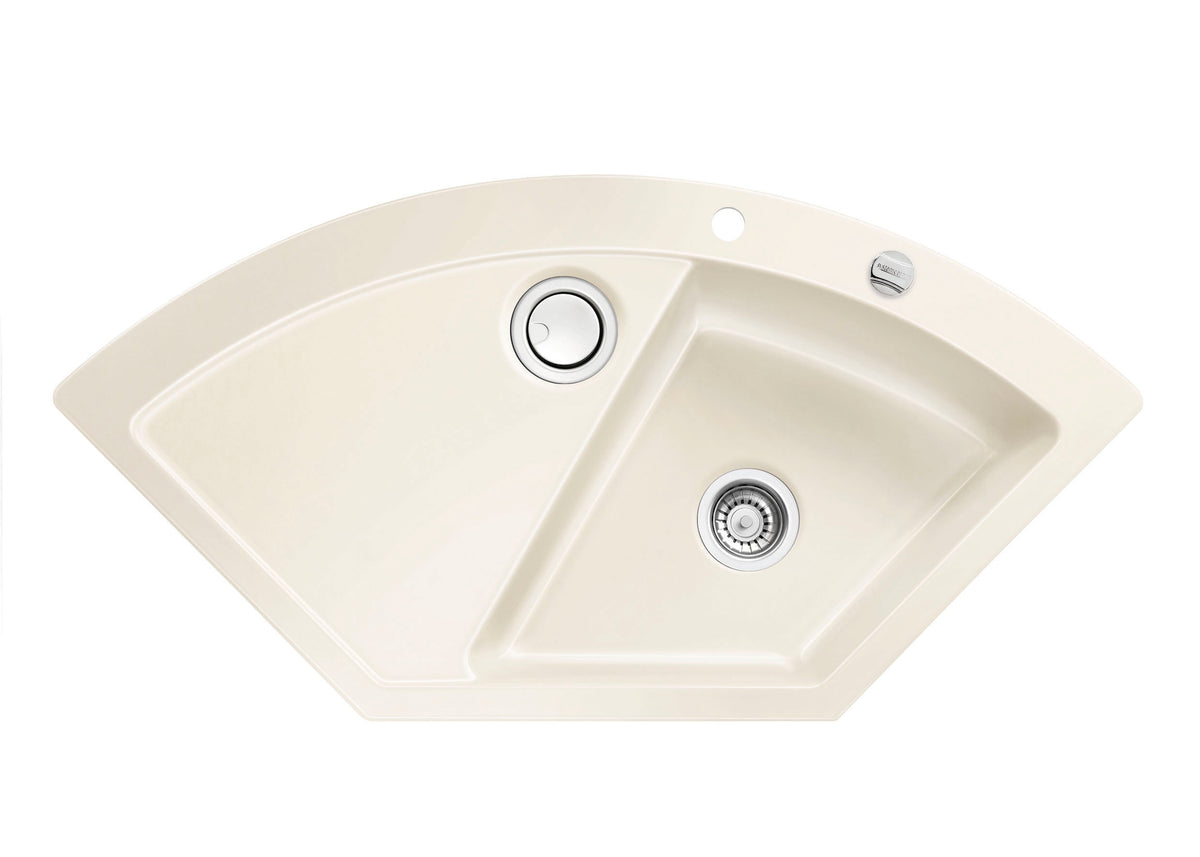 SYSTEMCERAM Einbauspüle Mera Eck F Magnolie 10 inkl. Excenterbetätigung, für 90 cm Schrankbreite, Spüle zum flächenbündigen Einbau mit Sinktop Resteausguss Auflage keine Beckenlage 55510210