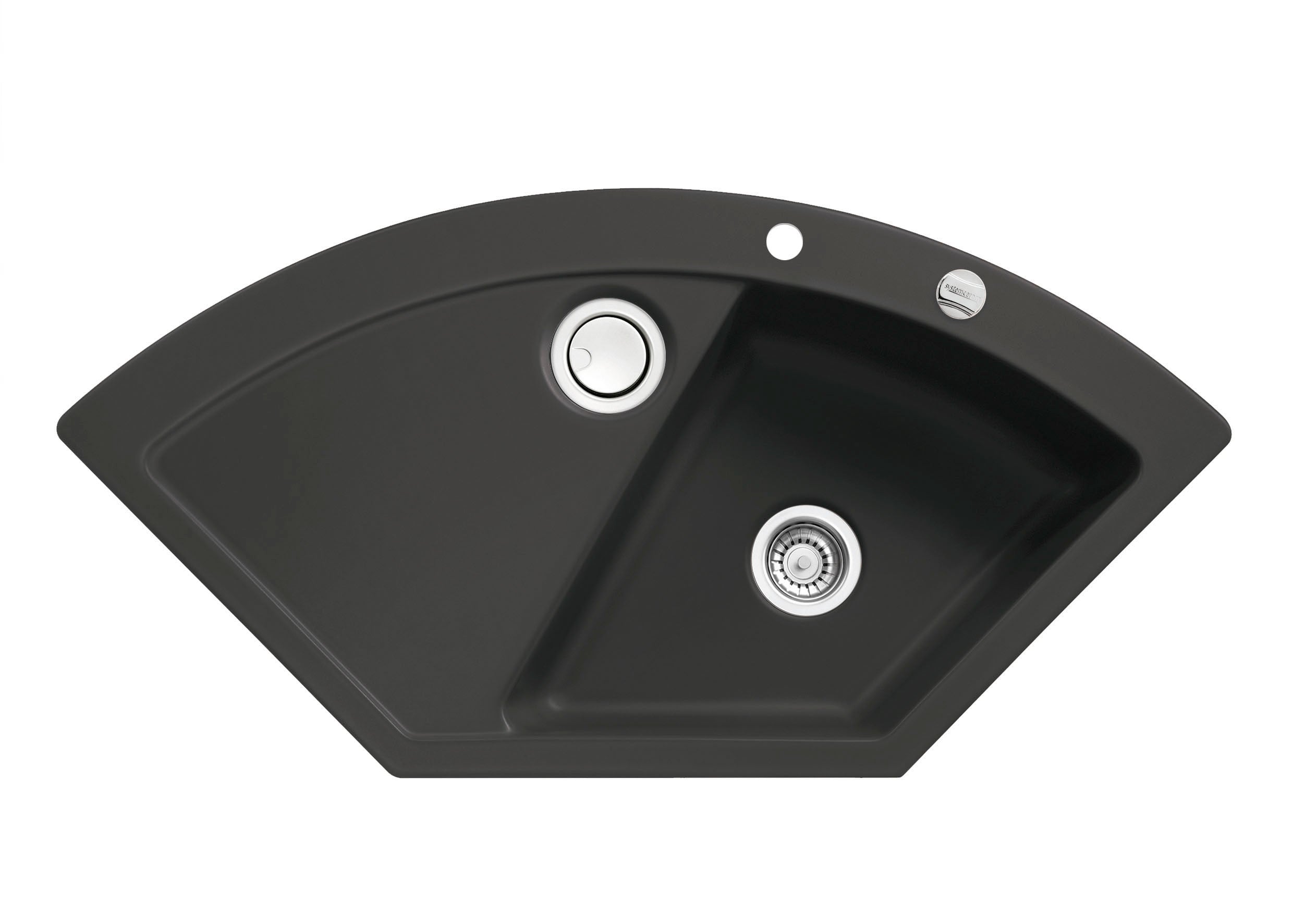 SYSTEMCERAM Einbauspüle Mera Eck Nigra 87 inkl. Excenterbetätigung, für 90 cm Schrankbreite, Einbauspüle mit Sinktop Resteausguss Auflage keine Beckenlage 50510287
