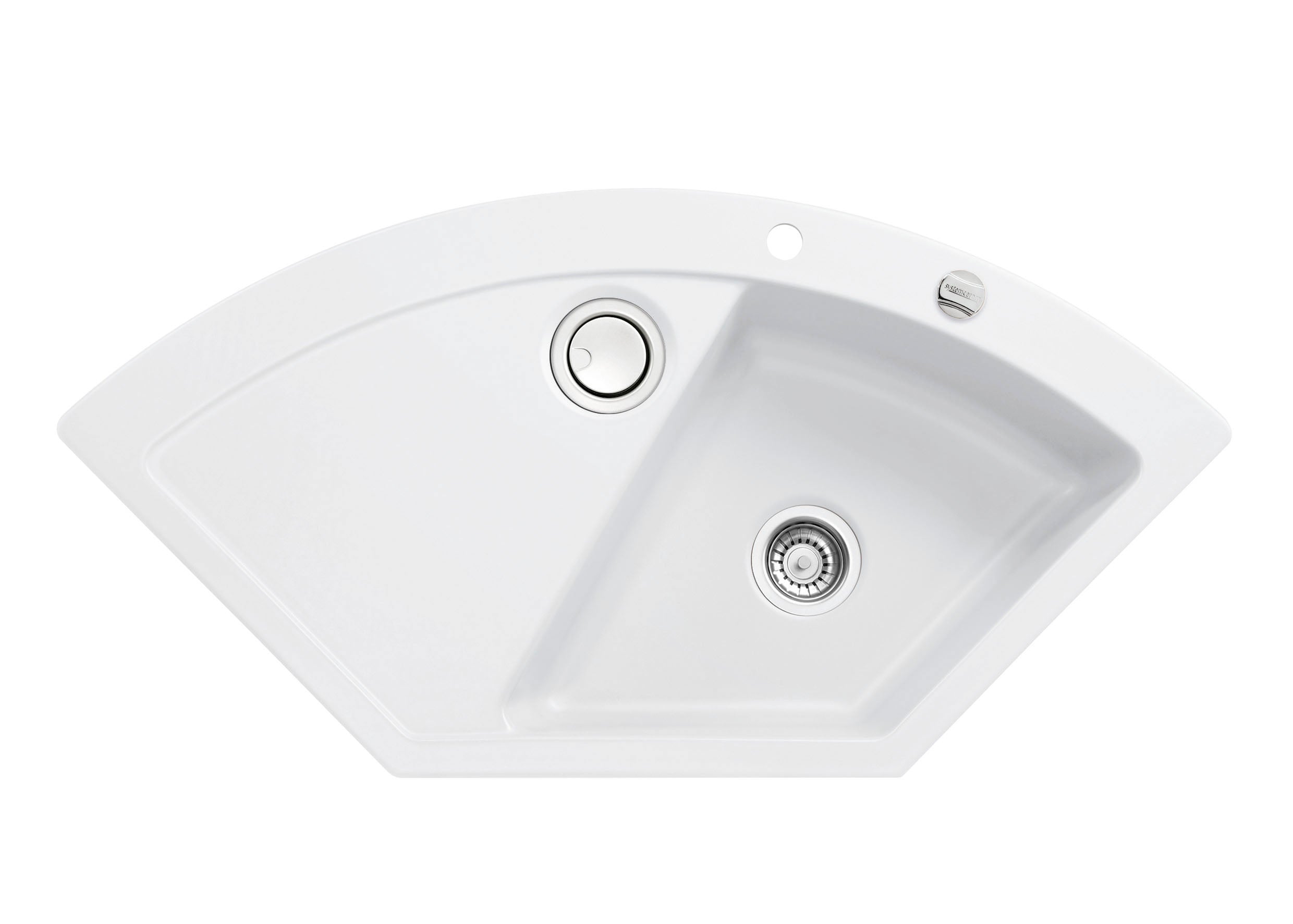 SYSTEMCERAM Einbauspüle Mera Eck F Polar 13 inkl. Excenterbetätigung, für 90 cm Schrankbreite, Spüle zum flächenbündigen Einbau mit Sinktop Resteausguss Auflage keine Beckenlage 55510213