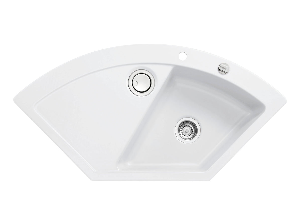 SYSTEMCERAM Einbauspüle Mera Eck F Polar 13 inkl. Excenterbetätigung, für 90 cm Schrankbreite, Spüle zum flächenbündigen Einbau mit Sinktop Resteausguss Auflage keine Beckenlage 55510213